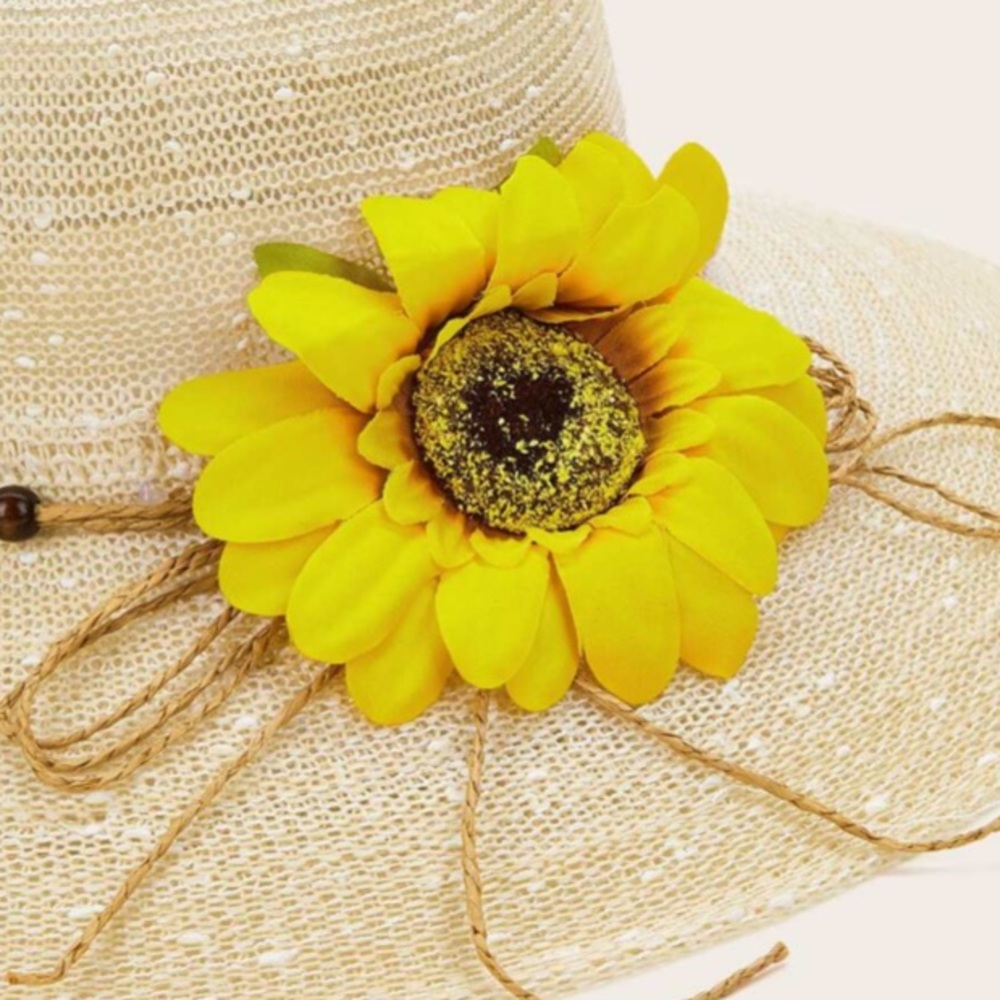 Sunflower Boho Floppy Beige Straw Hat - Picture 4 of 11